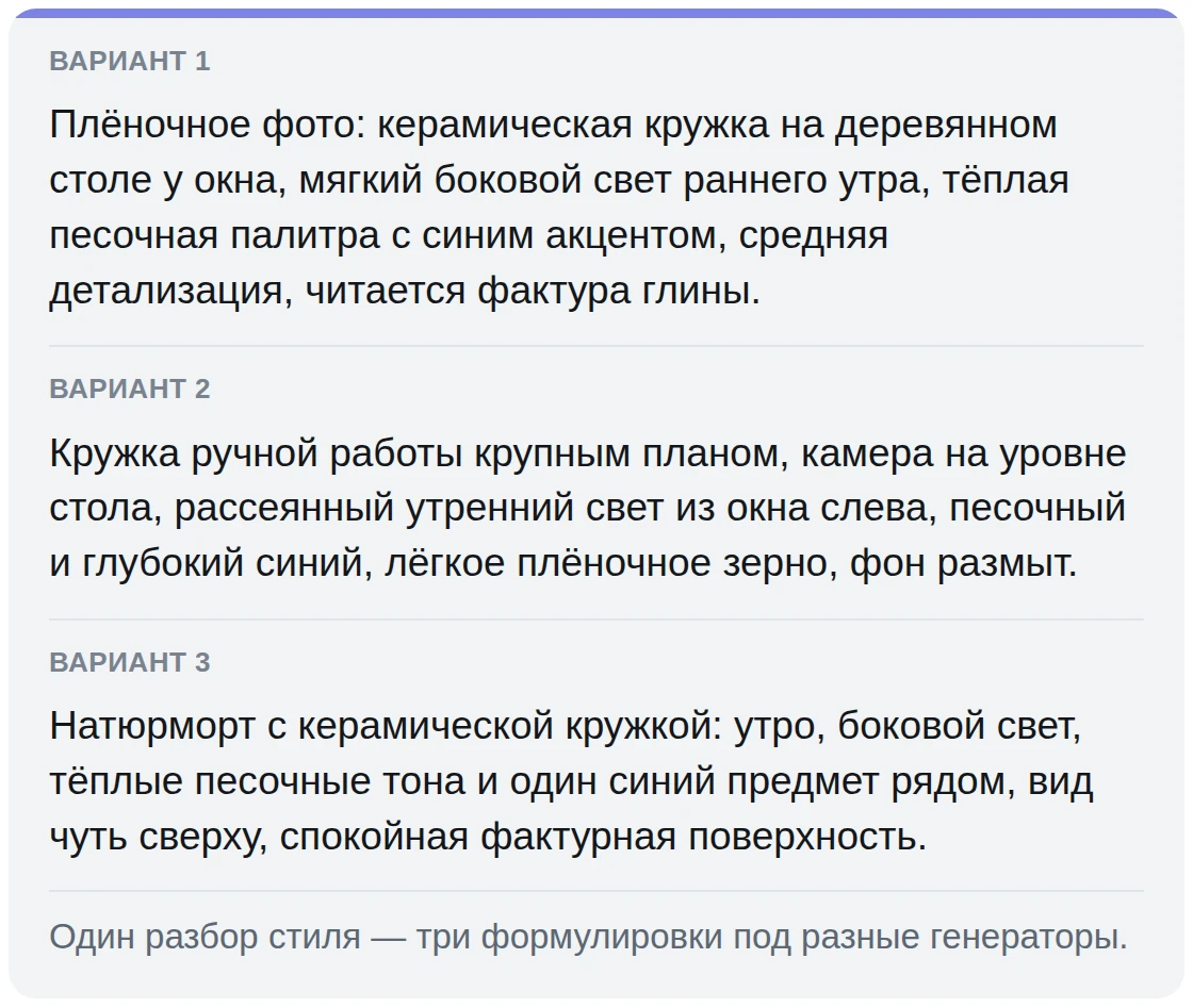 Три варианта описания стиля под новый генератор